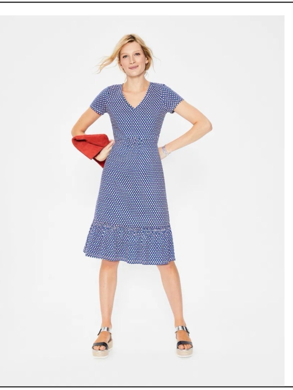 Boden NWT Melissa Jersey Blue Pink Print Dress Size 10R